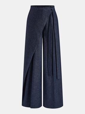 Commense Navy Wide-Leg Wrap Pants with Tie